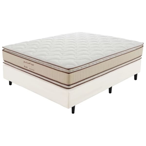 Colchão Casal Bali D33 + Base Box Simples Corino Branco – PRORELAX + ALTO NÍVEL CAMAS E COLCHÕES