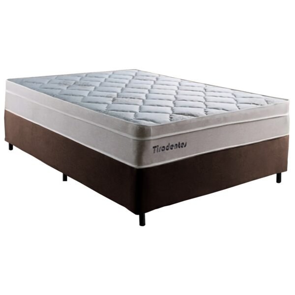 Colchão Casal Tiradentes D28 + Base Box Simples Corino Marrom – COLCHOMINAS + ALTO NÍVEL CAMAS E COLCHÕES