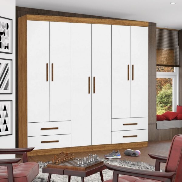 Guarda-Roupa 6 Portas Hercules (Sem espelho) 1,77 m Cinamomo/Branco - CARIOCA MOVEIS