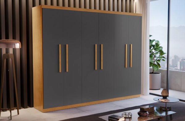 Guarda-Roupa 6 Portas Espanha 1,80 m Naturale/Grafite - RUFATO