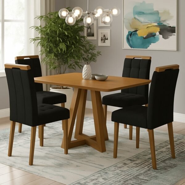Mesa Alva ME02 120 Canela com 4 Cadeiras Sophia Veludo Preto – KAPPESBERG + WM DECOR