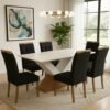 Mesa Amora BA35 160 Canela/Off White com 6 Cadeiras Sophia Veludo Preto – KAPPESBERG + WM DECOR