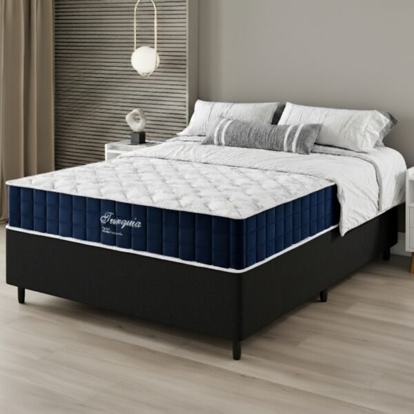 Colchão Casal Turquia D28 + Base Box Simples Corino Preto – VIERO MÓVEIS + BIOSTAR
