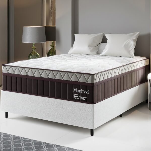 Colchão Casal Montreal D28 + Base Box Simples Corino Branco – VIERO MÓVEIS + ALTO NÍVEL CAMAS E COLCHÕES
