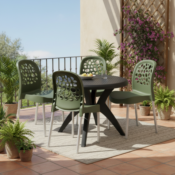 Mesa Deluxe 90 Preto com 4 Cadeiras Deluxe Verde – FORTE PLÁSTICO