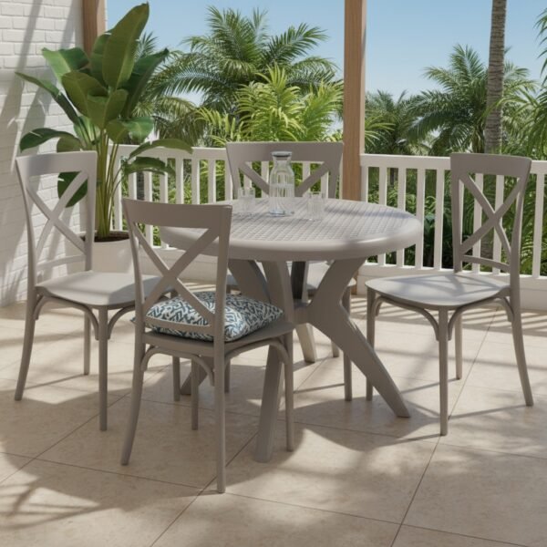 Mesa Deluxe 90 com 4 Cadeiras Robust Cross Nude – FORTE PLÁSTICO