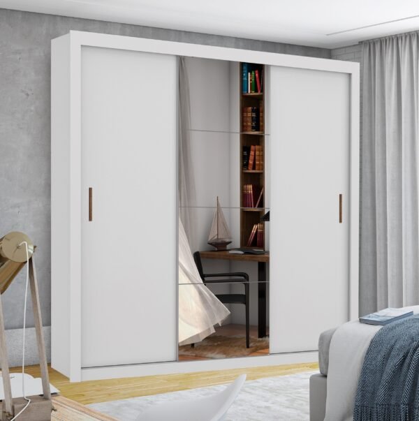 Guarda-Roupa 3 Portas Veneza/Clara/Berlim Plus (1 porta espelhada) 1,855 m Branco - CARIOCA MÓVEIS