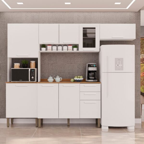 Cozinha Completa New Valência (Vidro fumê) Branco - SALLÊTO