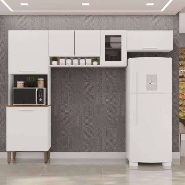 Cozinha 3 Peças (S/Balcão) New Valência (Vidro Fumê) Branco - SALLÊTO