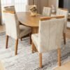 Mesa Isis 180 Freijó com 6 Cadeiras Sophia Veludo Bege – LEIFER + WM DECOR