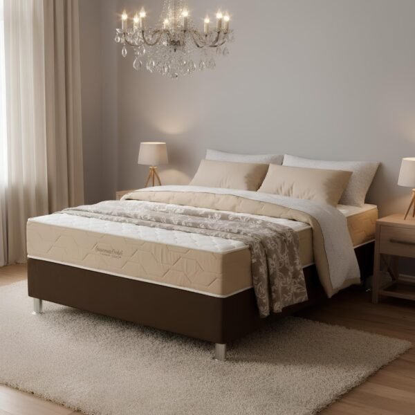 Colchão Casal Supreme Pocket D26 + Base Box Simples Corino Marrom – INOVAFLEX + ALTO NÍVEL CAMAS E COLCHÕES