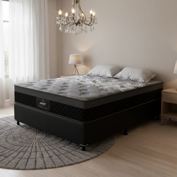 Colchão Casal New York D28 + Base Box Simples Corino Preto – GAZIN COLCHÕES + BIOSTAR