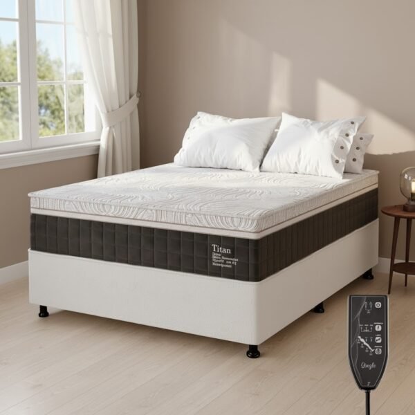 Colchão Casal Terapêutico Massageador Titan D28 + Base Box Simples Corino Branco – VIERO MÓVEIS + ALTO NÍVEL CAMAS E COLCHÕES