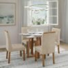 Mesa Bali 90 Cinamomo/Off White com 4 Cadeiras Sophia Veludo Bege – MINASPLAC + WM DECOR