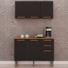 Armário Aéreo Triplo + Balcão New Valência Cinamomo/Preto - SALLÊTO