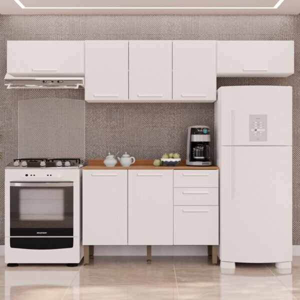 Kit 2 Armário Aéreo Geladeira + 1 Armário Aéreo Triplo + 1 Balcão New Valência Branco - SALLÊTO