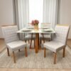 Mesa Pedro 90 Mel/Off White com 4 Cadeiras Pandora 01 Veludo Cinza Prata 127 – ART ASSENTOS + CARVALHO DECOR