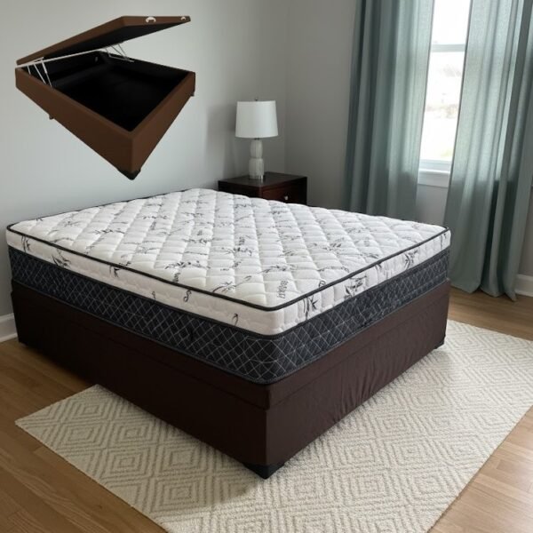 Colchão Casal Prime Light 26 cm D28 + Base Box Baú Corino Marrom – ORTHOPRIME + BIOSTAR