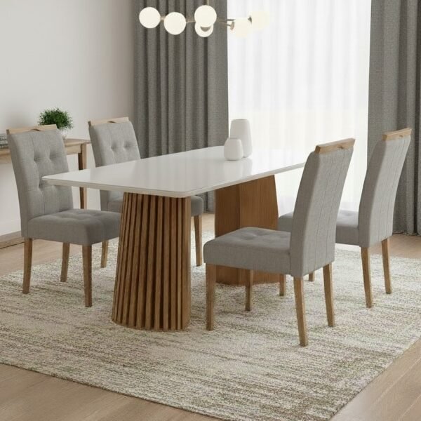 Mesa Nevada 120 (Tampo Smart Plus) Cinamomo/Off White com 4 Cadeiras Sophia Linho Cinza Grafite 202 – CEL MÓVEIS + WM DECOR