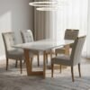Mesa Dubai 120 (Tampo Londres) Cinamomo/Off White com 4 Cadeiras Sophia Veludo Bege – CEL MÓVEIS + WM DECOR