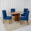 Mesa Salinas 120 (Tampo Londres s/ vidro) Cinamomo com 4 Cadeiras Sophia Veludo Azul – CEL MÓVEIS + WM DECOR