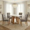 Mesa Sintonia (Tampo Maxi) 120 Amêndoa Clean/Off White com 4 Cadeiras Sophia Veludo Cinza Grafite – LOPAS + WM DECOR