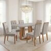 Mesa Sintonia (Tampo Maxi) 170 Amêndoa Clean/Off White com 6 Cadeiras Sophia Veludo Bege – LOPAS + WM DECOR