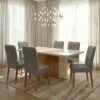 Mesa Astrid (Tampo Maxi) 170 Amêndoa Clean/Off White com 6 Cadeiras Sophia Linho Cinza Grafite 202 – LOPAS + WM DECOR