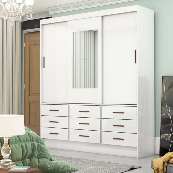 Guarda-Roupa 3 Portas Sevilha (Com espelho) 1,62 m Branco – CARIOCA MOVEIS