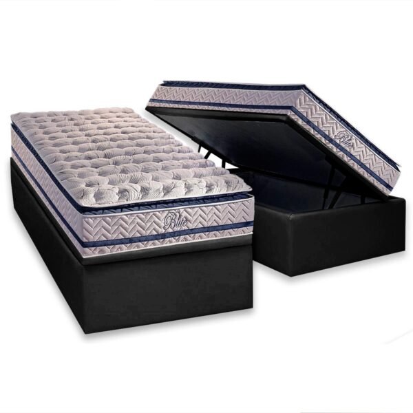 Colchão Solteiro Blue D33 + Base Box Baú Marrom – PAROPAS + ALTO NÍVEL CAMAS E COLCHÕES