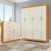 Guarda-Roupa 6 Portas Paraty 3690 + Cômoda 5 Gavetas Sapateira Miami Cinamomo/Off White – FELLICCI