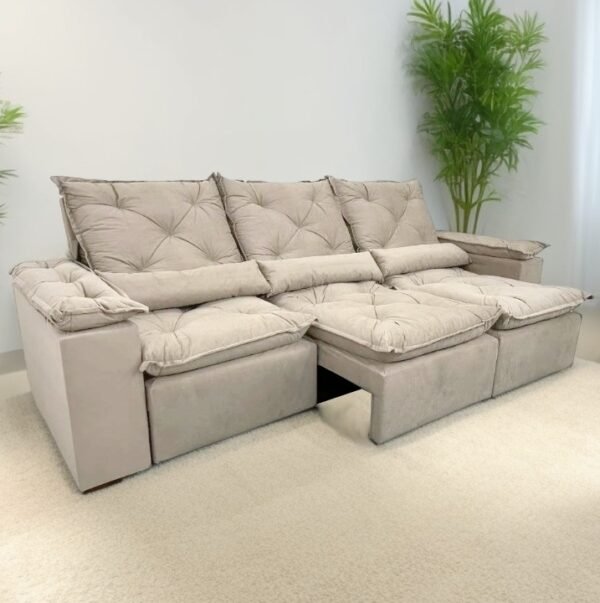 Sofá Retrátil e Reclinável Grécia 2,70 m Bege  – KASA COMIGO ESTOFADOS