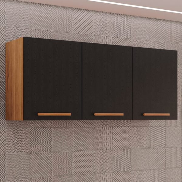 Armario Aereo Triplo New Valencia Cinamomo/Preto - SALLETO