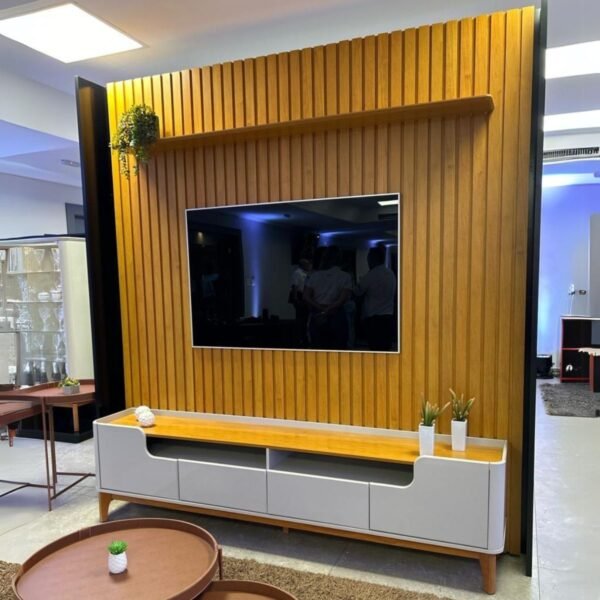 Painel Ripado até 85" Supremo 2.3 Cinamono + Rack Flip 2.2 Cinamono/Off White - PATRIMAR