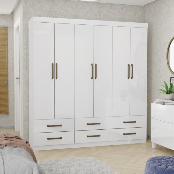 Guarda-Roupa 6 Portas(Sem Espelho/Sem Pes)Dallas 1,53 m Branco - CARIOCA MOVEIS