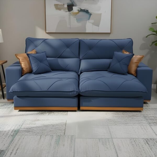 Sofá Retrátil e Reclinável Aquiles/Gran Bello 2,00 m Veludo Azul 104 – ZARAT ESTOFADOS