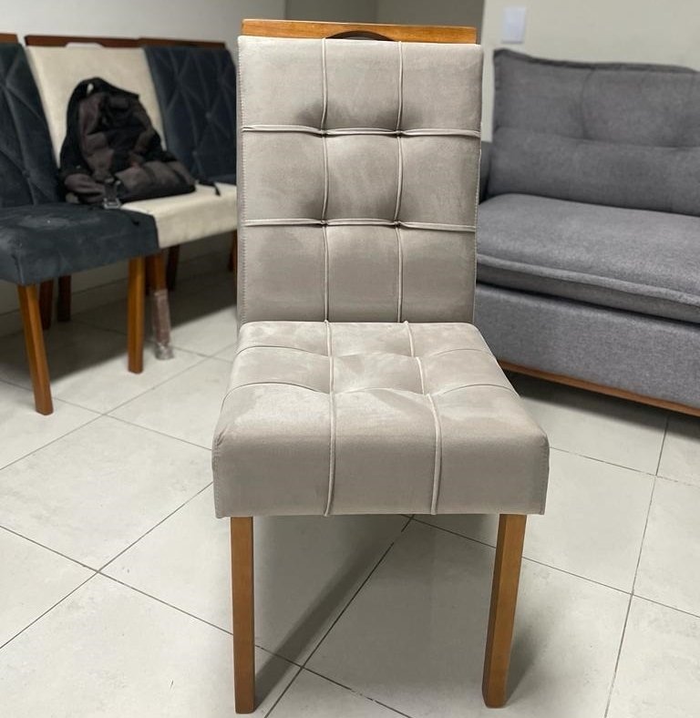 Mesa Salinas 100 (Tampo Dakota s/ vidro) Cinamomo com 4 Cadeiras Sophia Veludo Bege – CEL MÓVEIS + WM DECOR - Imagem 2