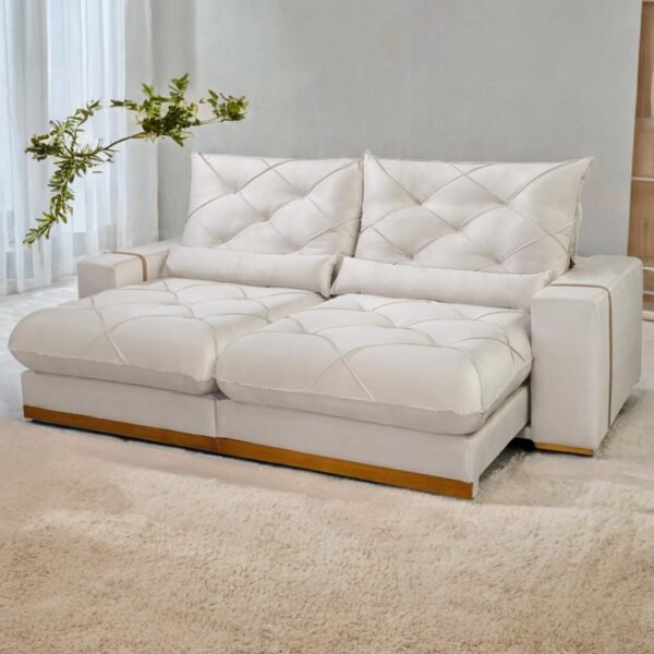 Sofá Retrátil e Reclinável Gran Paladium 2,50 m Veludo Bege - IMPÉRIO DECOR