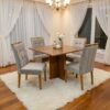 Mesa Salinas 100 (Tampo Dakota s/ vidro) Cinamomo com 4 Cadeiras Sophia Veludo Bege – CEL MÓVEIS + WM DECOR