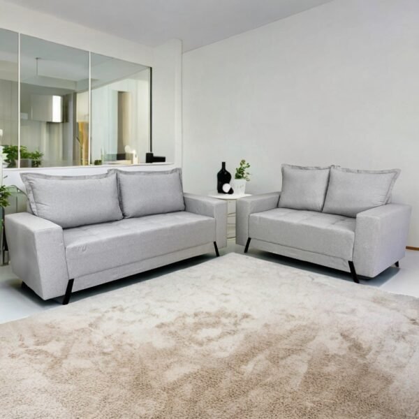Conjunto Sofá 2 e 3 Lugares Ref.8100 Veludo Cinza - BOARETO ESTOFADOS
