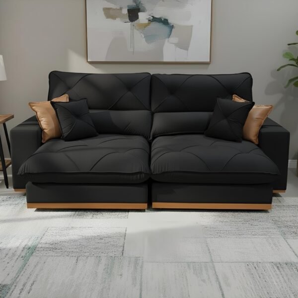 Sofá Retrátil e Reclinável Aquiles/Gran Bello 2,00 m Veludo Preto 111 – ZARAT ESTOFADOS