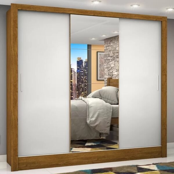 Guarda-Roupa 3 Portas Dubai/Santiago Plus(1 Porta espelhada) 1,79 m Freijó/Branco – CARIOCA MÓVEIS