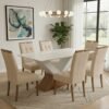 Mesa Amora BA35 160 Canela/Off White com 6 Cadeiras Sophia Veludo Bege – KAPPESBERG + WM DECOR