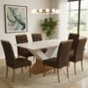 Mesa Amora BA35 160 Canela/Off White com 6 Cadeiras Sophia Veludo Marrom – KAPPESBERG + WM DECOR