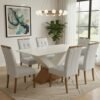 Mesa Amora BA35 160 Canela/Off White com 6 Cadeiras Sophia Linho Cinza Prata 206 – KAPPESBERG + WM DECOR