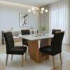 Mesa Apogeu (Tampo Maxi) 120 Amêndoa Clean/Off White com 4 Cadeiras Sophia Veludo Preto – LOPAS + WM DECOR