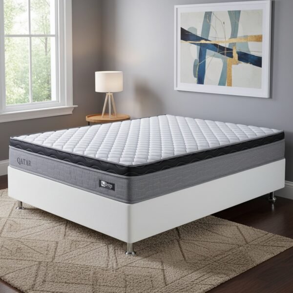Colchão Casal Qatar D28 + Base Box Simples Corino Branco – DESIGN COLCHÕES + BIOSTAR