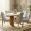 Mesa Mona/Munique 160 Mel/Blonde Off White com 6 Cadeiras Sophia Linho Cinza Prata 206 – VIERO + WM DECOR