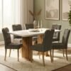 Mesa Mona/Munique 160 Mel/Blonde Off White com 6 Cadeiras Sophia Veludo Cinza Grafite – VIERO + WM DECOR