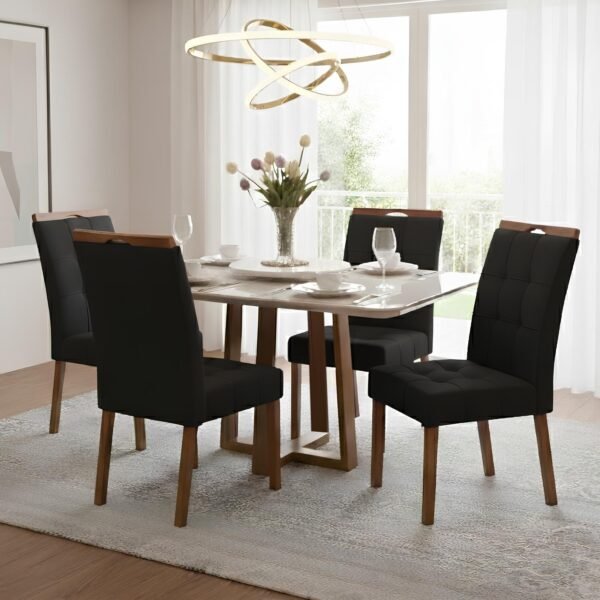 Mesa Pedro 90 Mel/Off White com 4 Cadeiras Sophia Veludo Preto – ART ASSENTOS + WM DECOR